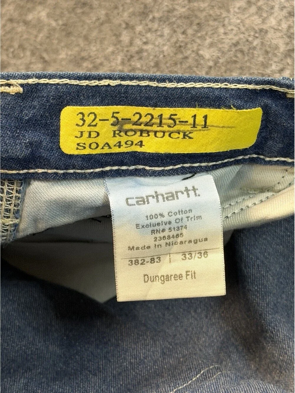 Carhartt Dungaree Fit Carpenter Jeans Mens 33x36 Blue Denim Work Pants B13